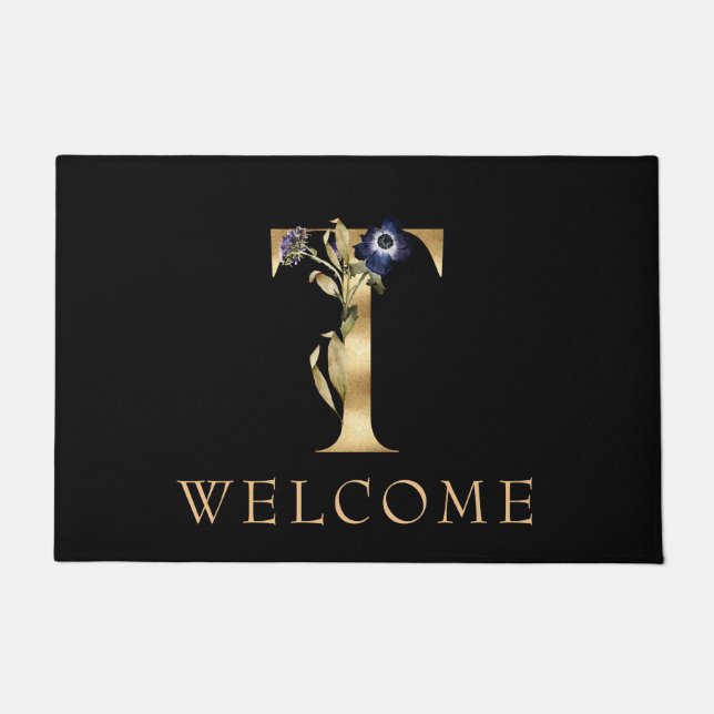 Paillasson BIENVENUE Black and Gold Fall Monogram T Doormat (Devant)