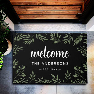 Paillasson Bienvenue Black Elegant Green Foliing Personnalisé