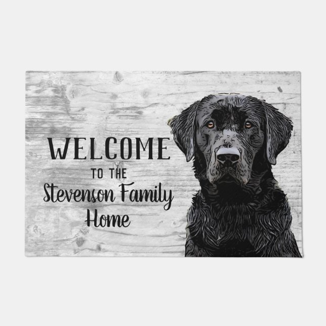 Paillasson Bienvenue Black Lab Chien Animal Nom de famille Ac (Devant)