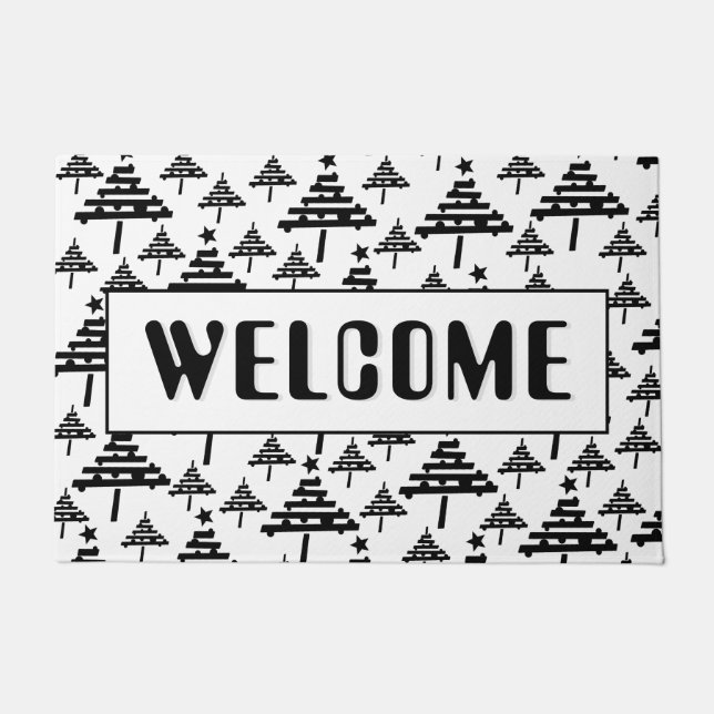 Paillasson Bienvenue Black White Christmas Tree Motif (Devant)