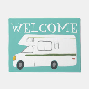 Paillasson Bienvenue Camper Vintage Motorhome Art sur bleu
