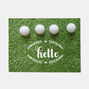 Paillasson Bienvenue chez le golfeur avec balles de golf Bonj