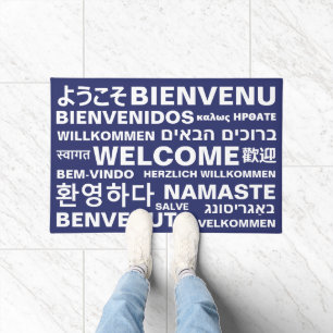 Paillasson Bienvenue dans différentes langues bleu marine mod