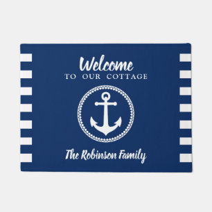 Paillasson Bienvenue dans notre chalet avec Ancre sur le bleu