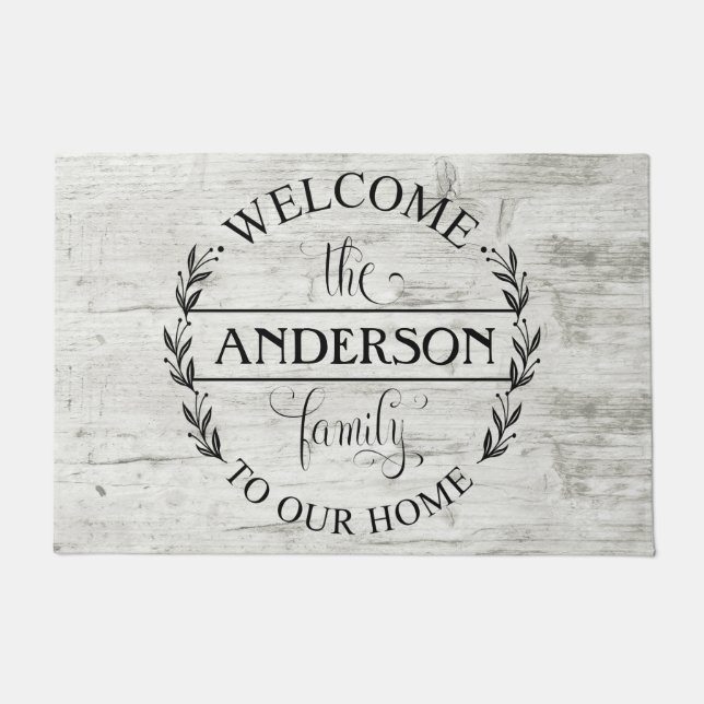 Paillasson Bienvenue dans notre foyer de la famille de bois L (Devant)
