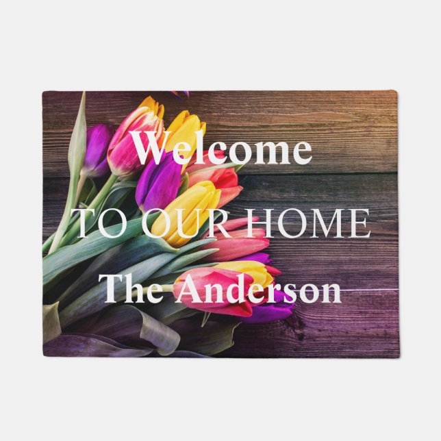Paillasson Bienvenue dans notre maison Custom Nom de famille  (Devant)