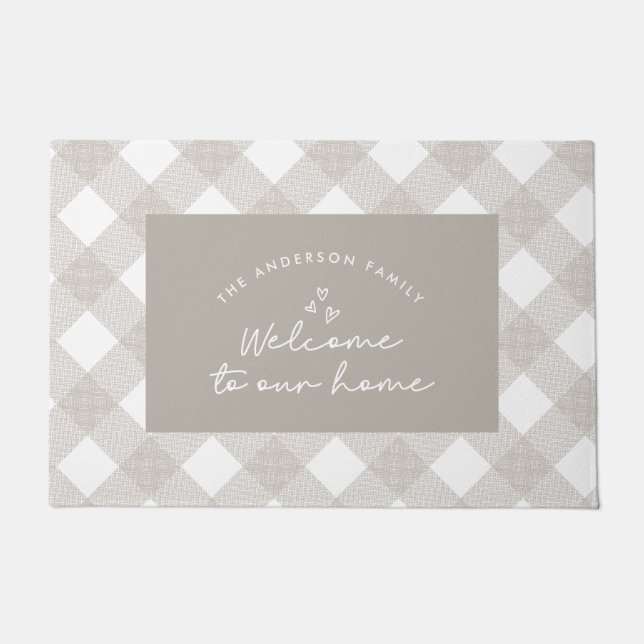 Paillasson Bienvenue dans notre maison script moderne buffle  (Devant)