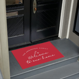 Paillasson Bienvenue dans notre maison script moderne rouge e