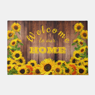 Paillasson Bienvenue dans notre maison Tournesols Jaunes Bois