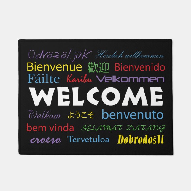 Paillasson Bienvenue dans plusieurs langues Arrière - plan no (Devant)