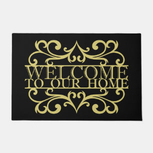 Paillasson Bienvenue Élégant À Notre Maison Gold Black Orname