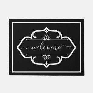 Paillasson Bienvenue élégant noir blanc personnalisé décoré