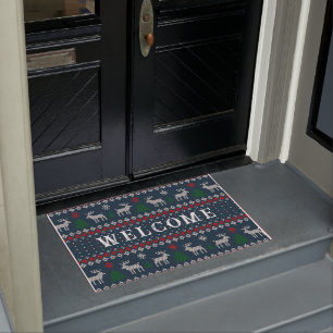 Paillasson Bienvenue Faux Tricot Motif Noël Famille