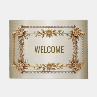 Paillasson Bienvenue Golden Ornate Rectangle Dimond Fleurs
