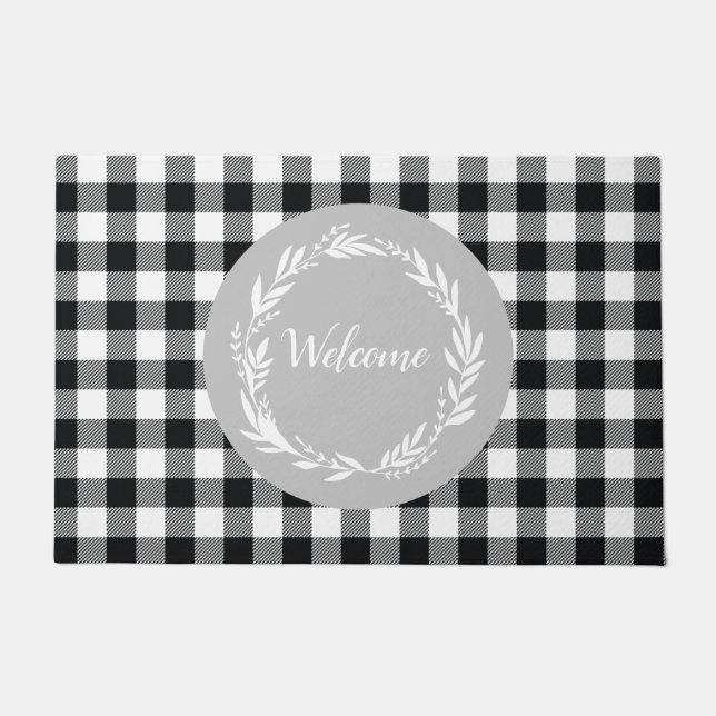 Paillasson Bienvenue Grey Buffalo Check Motif Automne (Devant)