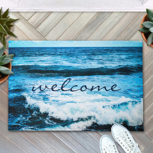 Paillasson "Bienvenue" Hawaii Turquoise Blue Ocean Waves Phot