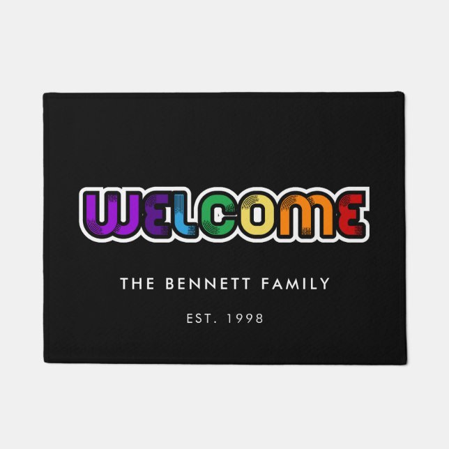 Paillasson Bienvenue LGBT rainbow flag famille (Devant)