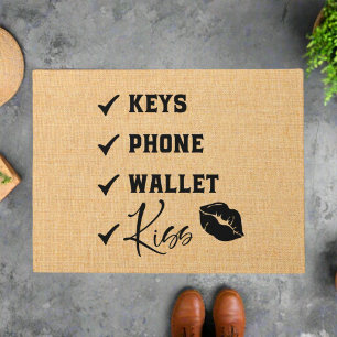 Paillasson Bienvenue Mat Keys Phone Wallet Kiss Checklist
