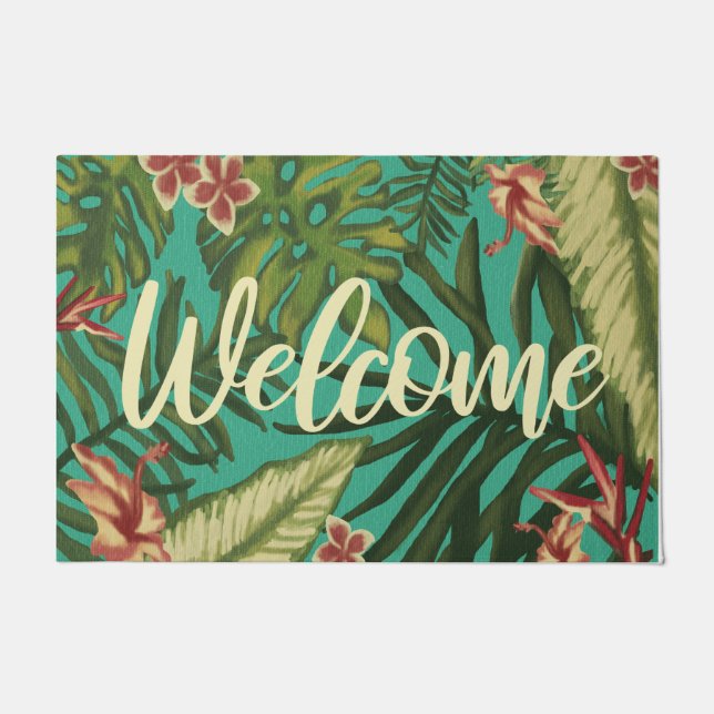 Paillasson Bienvenue Mat Plante d'été, Vibes tropicales (Devant)