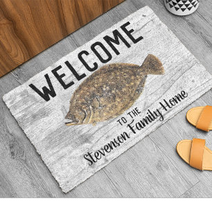 Paillasson Bienvenue Pêche Flounder Nom de famille Rustique