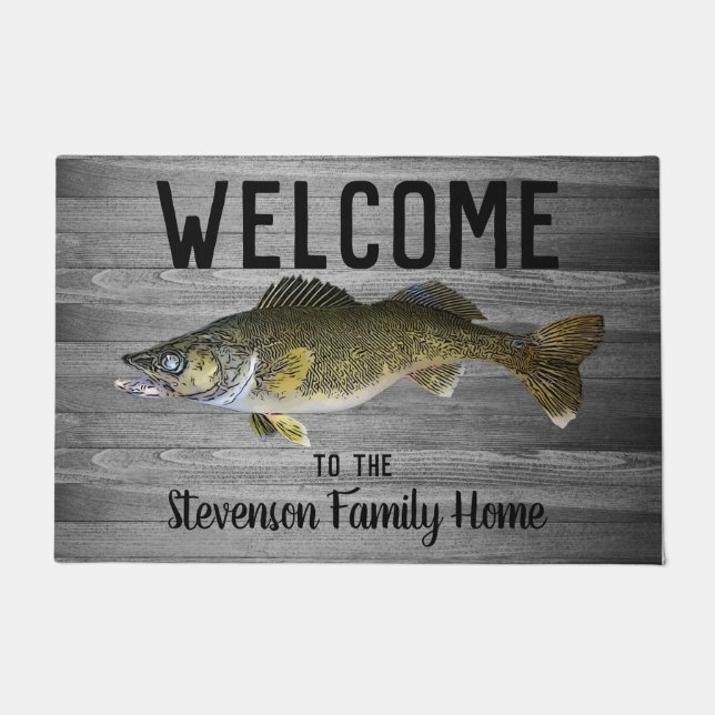 Paillasson Bienvenue Pêche Walleye Nom de famille Maison Cott (Devant)