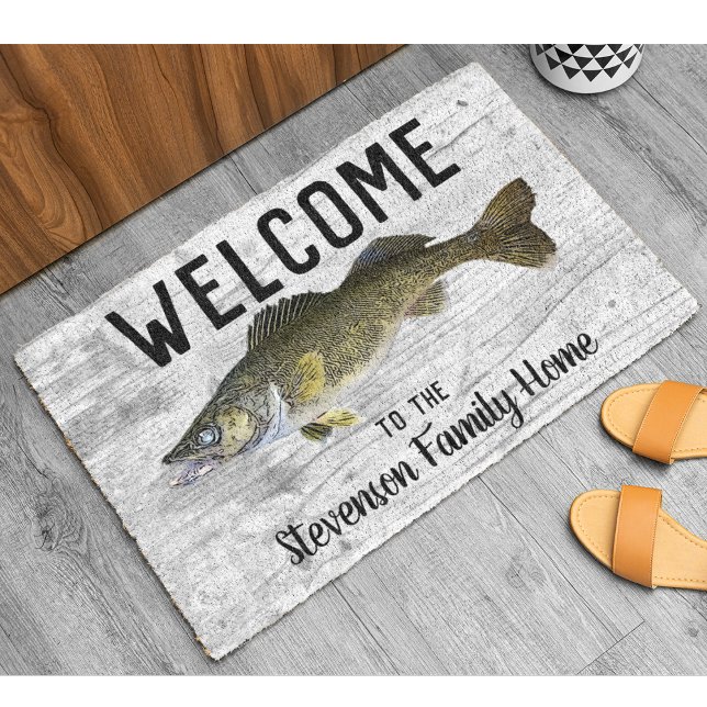 Paillasson Bienvenue Pêche Walleye Nom de famille Maison Cott (Créateur téléchargé)
