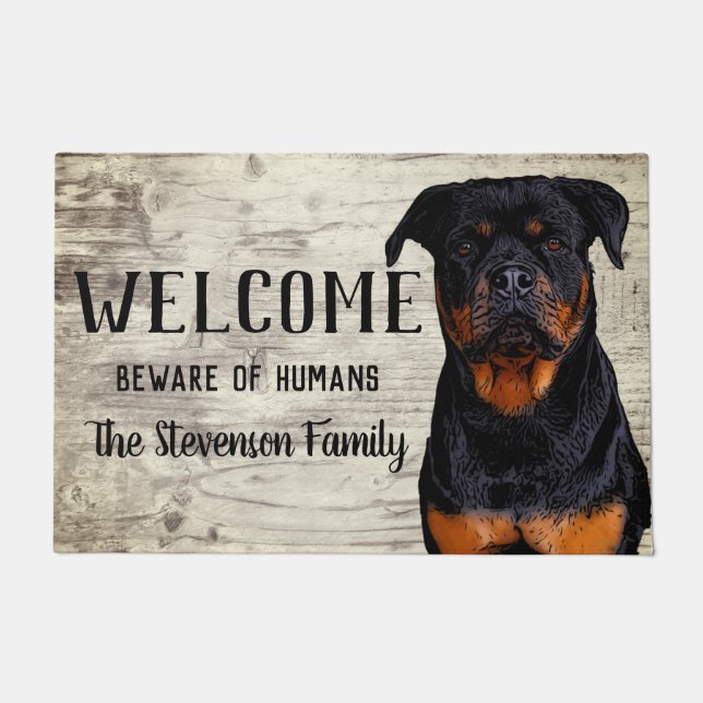 Paillasson Bienvenue Rottweiler Chien Animal Nom de famille M (Devant)
