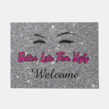 Bienvenue Salon de Beauté Argent Rose Porte Mat