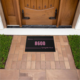 Paillasson Bienvenue Script Black and Pink Street Address