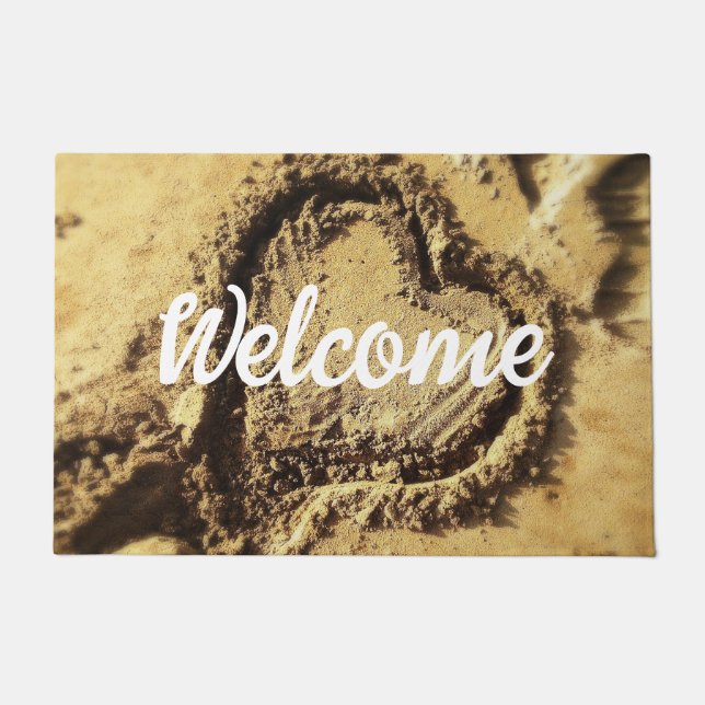 Paillasson Bienvenue Script Bold Coeur Golden Beach Sand Phot (Devant)