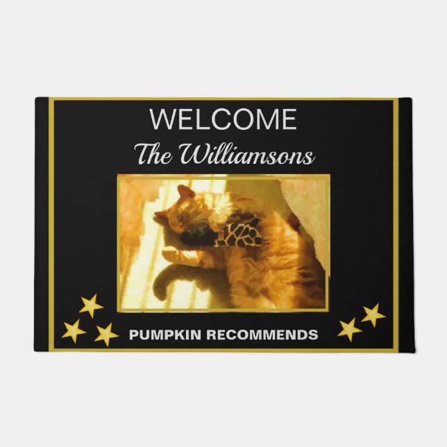 Paillasson Bienvenue sur le nom de l'animal de photo personna (Devant)