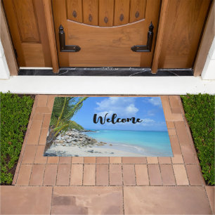 Paillasson Bienvenue sur une belle plage tropicale turquoise
