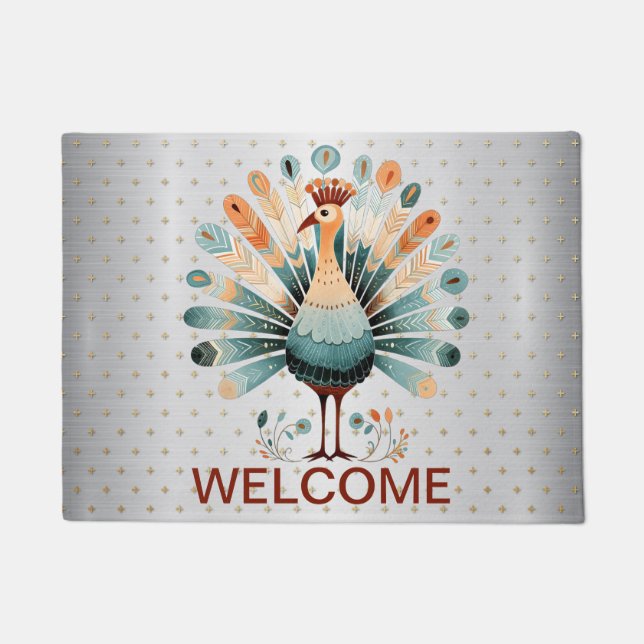 Paillasson Bienvenue Thanksgiving Colorful Turkey Golden Star (Devant)