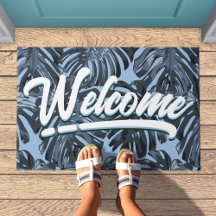 Bienvenue Tropical Boho Blue Jungle Feuilles