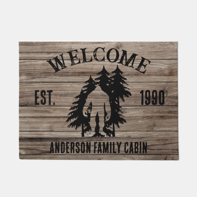 Paillasson Bigfoot Cabine Rustic Wood Famille Nom Personnalis (Devant)