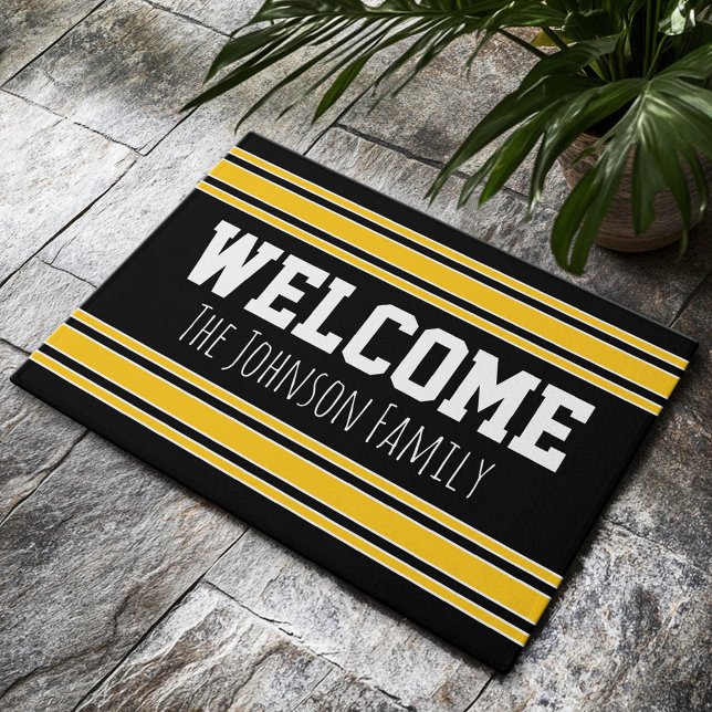 Paillasson Black and Gold Sports Jersey Nom personnalisé Numé (Custom Welcome Doormat)