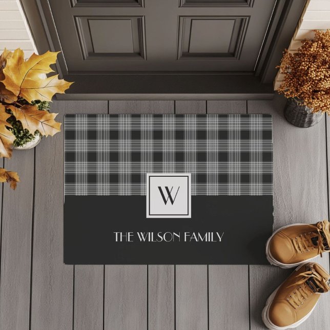 Paillasson Black And White Plaid Monogram (Black And White Plaid Monogram Doormat)