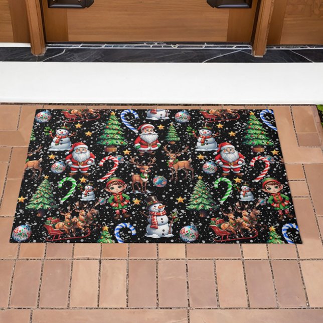 Paillasson Black Background Christmas Decorative Pattern (Créateur téléchargé)