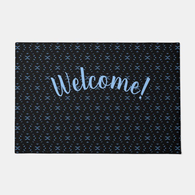 Paillasson Black & Blue Tribal Boho Personalized Doormat (Devant)