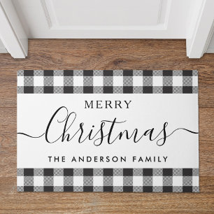 Paillasson Black Buffalo Check Joyeux Noël Nom de famille