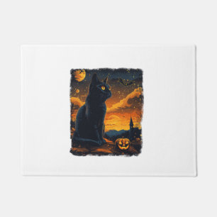 Paillasson Black Cat Starry Nuit Van Gogh Citrouilles Bats Ha