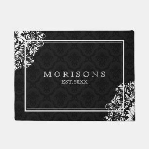 Paillasson Black Damask White Floral Lace And Frame