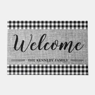 Paillasson Black En vichy Burlap Bienvenue dans une ferme rus