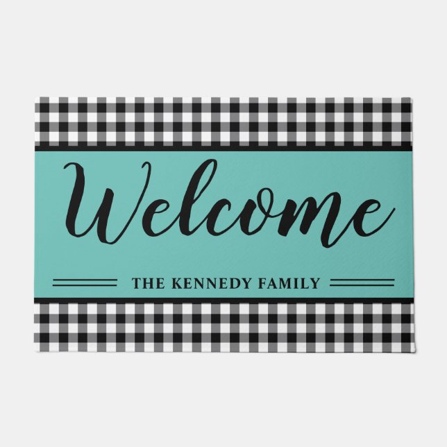 Paillasson Black En vichy Plaid Farmhouse Accueil Turquoise (Devant)