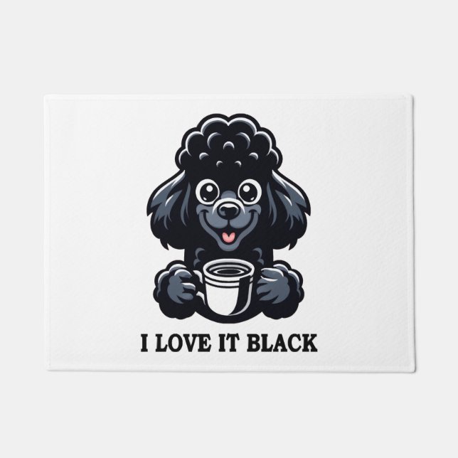 Paillasson Black Poodle aime le café noir (Devant)