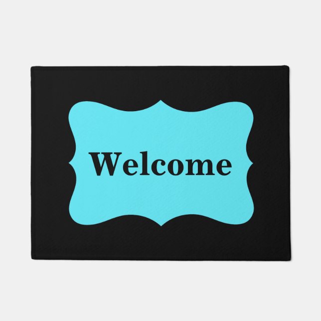 Paillasson Black Turquoise Aqua Blue Welcome Custom (Devant)