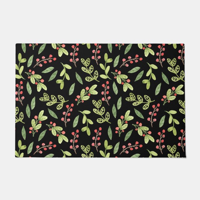 Paillasson Black Watercolor Mistletoe Motif (Devant)