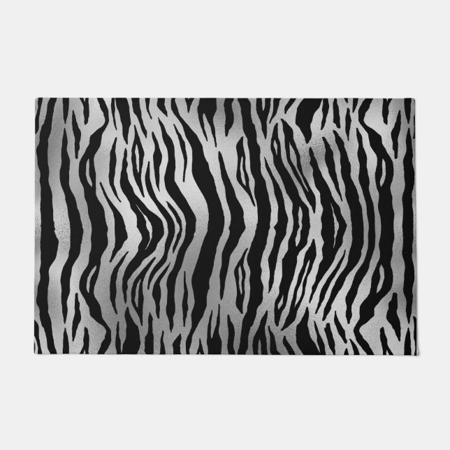 Paillasson Black Zebra Stripes Poster de animal argent luxe (Devant)