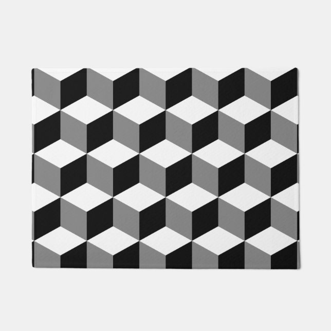 Paillasson Blanc et gris de noir de motif de cube (Devant)