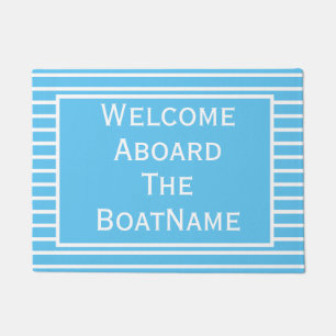 Paillasson Bleu clair et blanc Bienvenue à bord du bateau mat